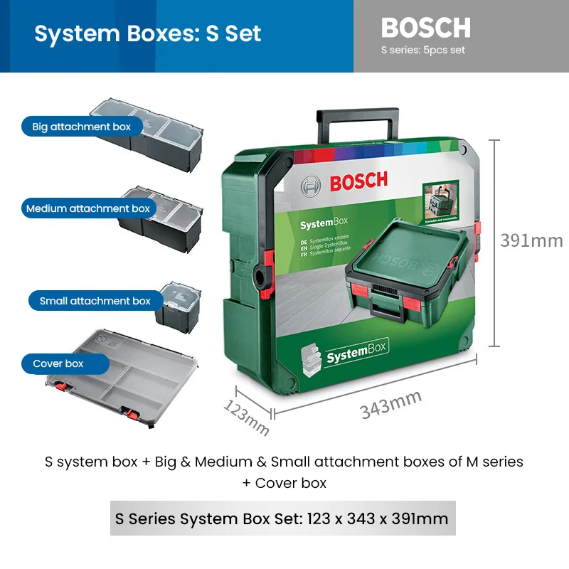 Bosch-caja de almacenamiento de accesorios de herramientas apilables, accesorios de herramientas de combinación multifuncional, bolso de mano, bolsa