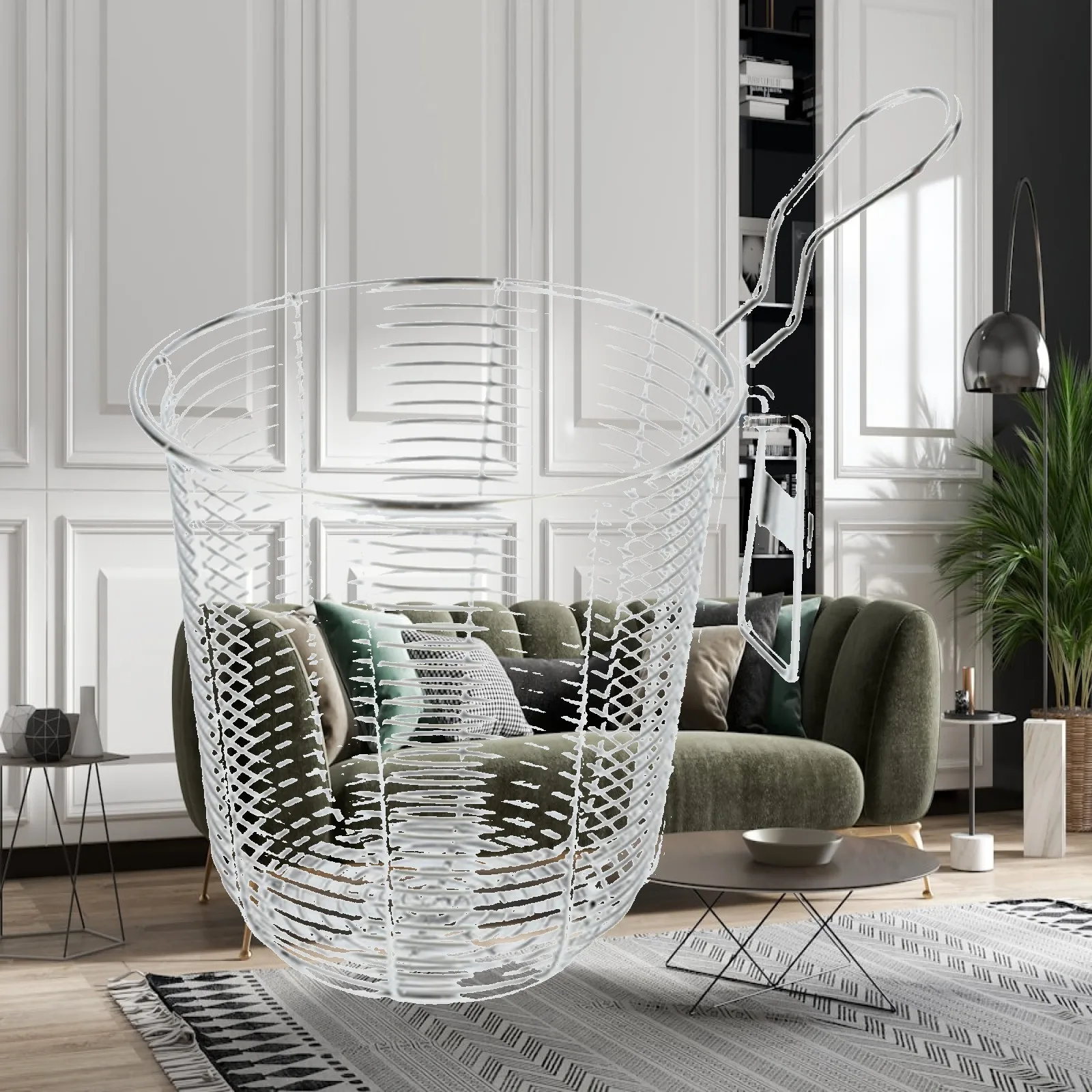 Frying Serving Basket Stainless Steel Mesh Spaghetti Strainer Scoop for Pasta Ramen Chips and Veggies