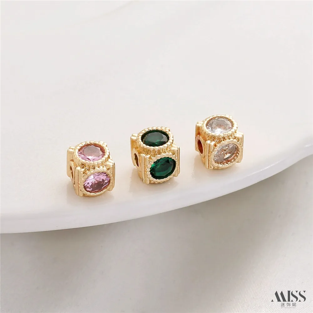 

14K Gold-wrapped Color-preserving Four-sided Zircon 6mm Cube Bead Diy Handmade Bracelet Necklace String Jewelry Accessories