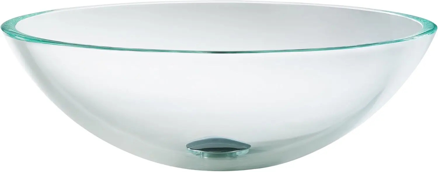 KRAUS Round Crystal Clear Glass Vessel Bathroom Sink, 16 1/2 inch GV-100