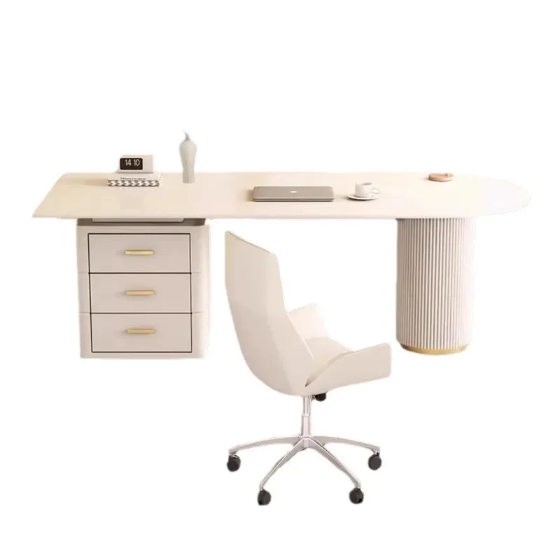# Luxury Rock Slab Desk Modern Boss Drawers Storage Office Computer Desk Beauty Salon Medical Consultation Reception Table White