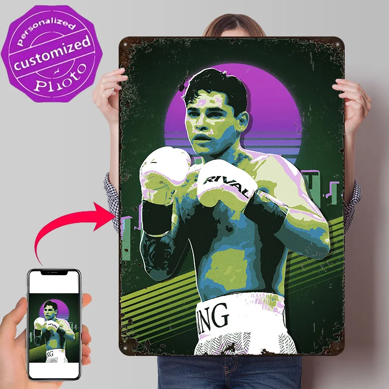 Ryan Garcia Boxing Personalized 3D Textured Metal Poster Wall Art Tinplate Sign for Interior Decoration Living Room Accessories