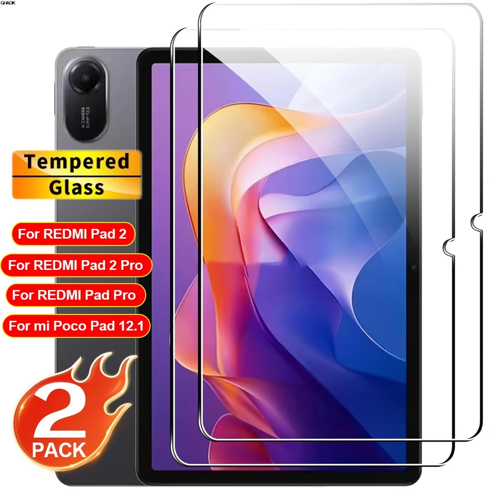 2 Stück 9H Premium Gehärtetes Glas Displayschutzfolie für Redmi Pad 2 11 Zoll / Pad 2 Pro / Xiaomi Poco Pad 12,1 Zoll HD Kratzfeste Folien