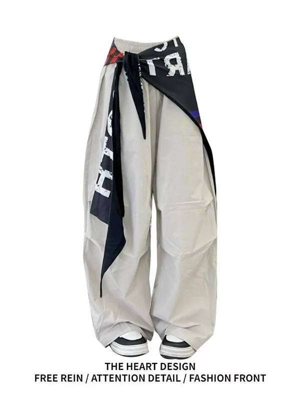 

American Retro Summer Loose Pleated Wide Leg Pants Women's Jazz Dance Workwear Trousers High Waist Long Polyester Fiber