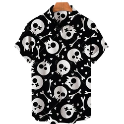 2024 Fashion Men's Short Sleeve 3d Skull Print Hawaiian Shirts Summer Casual Tops Beach For Men 5xl V-neck Shirt