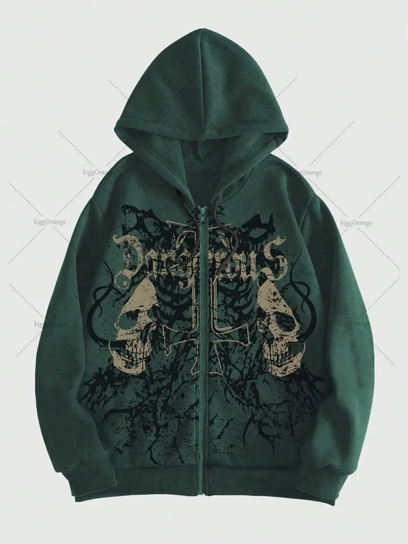 الهيب هوب الشرير الصخرة الشارع الشهير القوطية Harajuku الجمجمة الجرافيك قلنسوة بسحاب الرجال خمر العصرية الرجعية عادية المتضخم البلوز