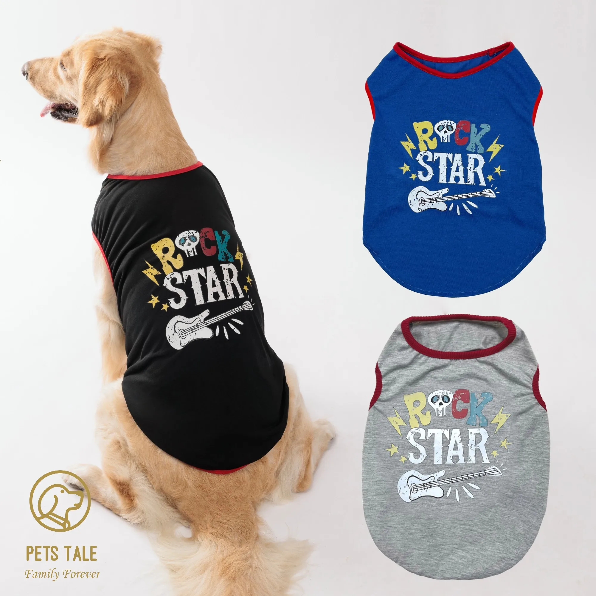 Rock Star Guitar Pattern Dog Vest - Summer T-Shirt for Small, Medium, and Large Dogs