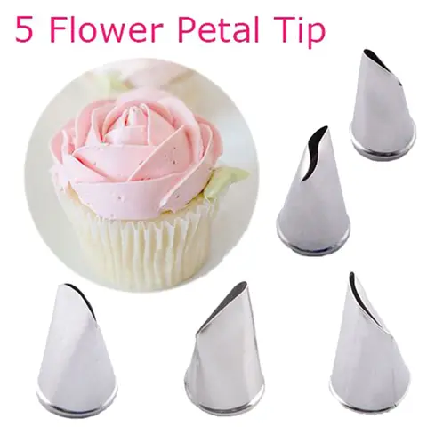 5Pcs/Set Highly Corrosion Resistant Rose Petal Metal Cream Tips Cake Decorating Tools Icing Piping Nozzles