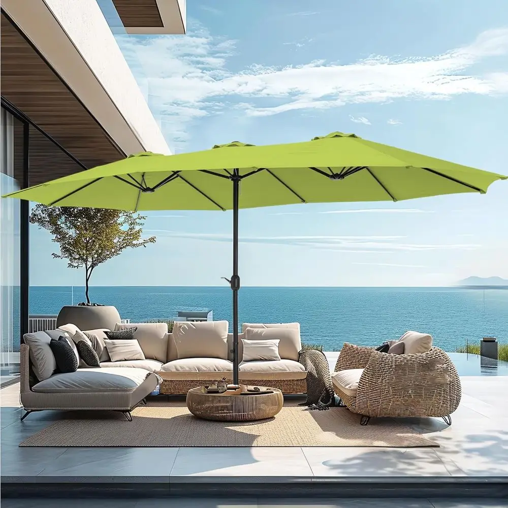 

15ft Large Double-Sided Patio Umbrella with Base, Outdoor Garden Pool Lawn, Lime Green