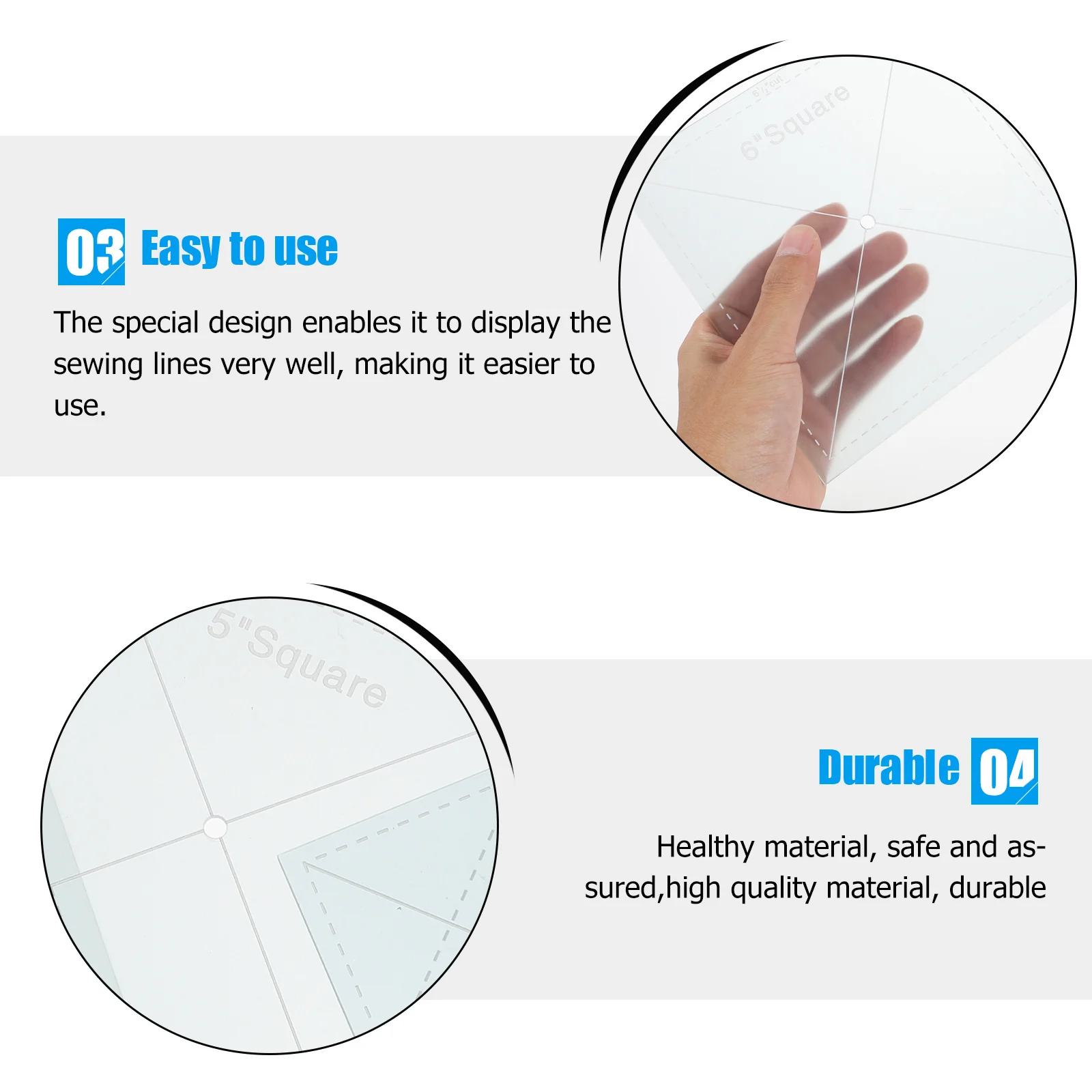 

4Pcs Acrylic Sewing Ruler Lightweight Portable Abrasion Resistant Quilting Template for Fabric DIY Craft Projects