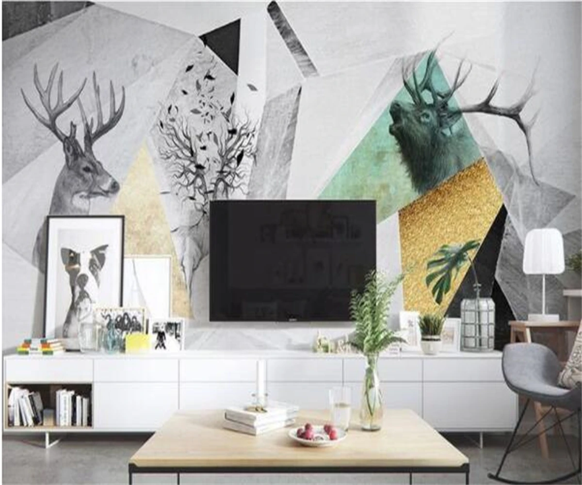 

Simple geometric pattern mural Elk TV background wall 3d living room bedroom wall paper home decoration custom 3d wallpaper