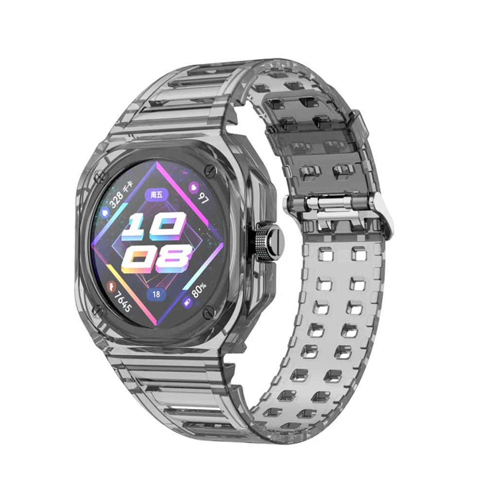 สายนาฬิกาซิลิโคนใสสำหรับนาฬิกา Huawei สายรัด GT Cyber และตะขอแบบชิ้นเดียวรวมกรอบเคสแบบสปอร์ต S