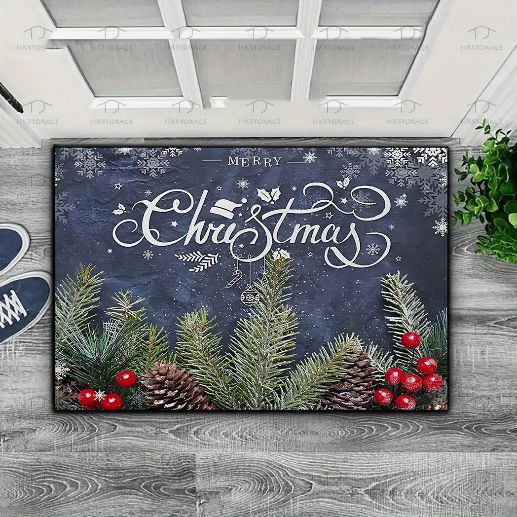 

Merry Christmas Pine Cone Snowflake Doormat, Festive Non-Slip Floor Mat for Holiday Home Entrance Decor