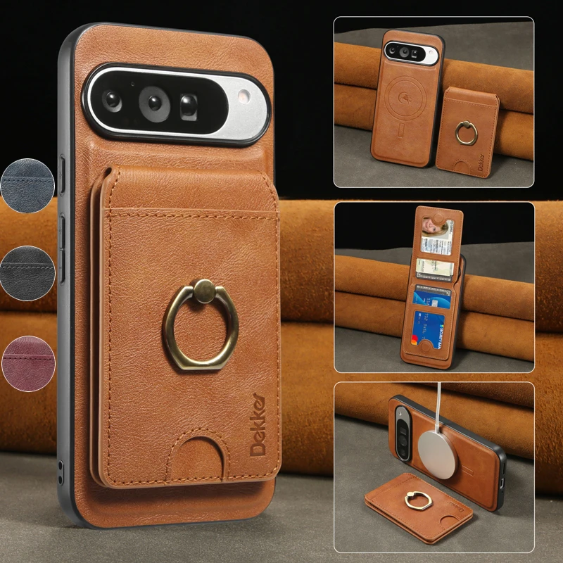 

Detachable Magnetic Flip Card Case With Stand Phone Case For Google Pixel 9 Pro XL 8 Pro 8A Solid Color Phone Cover