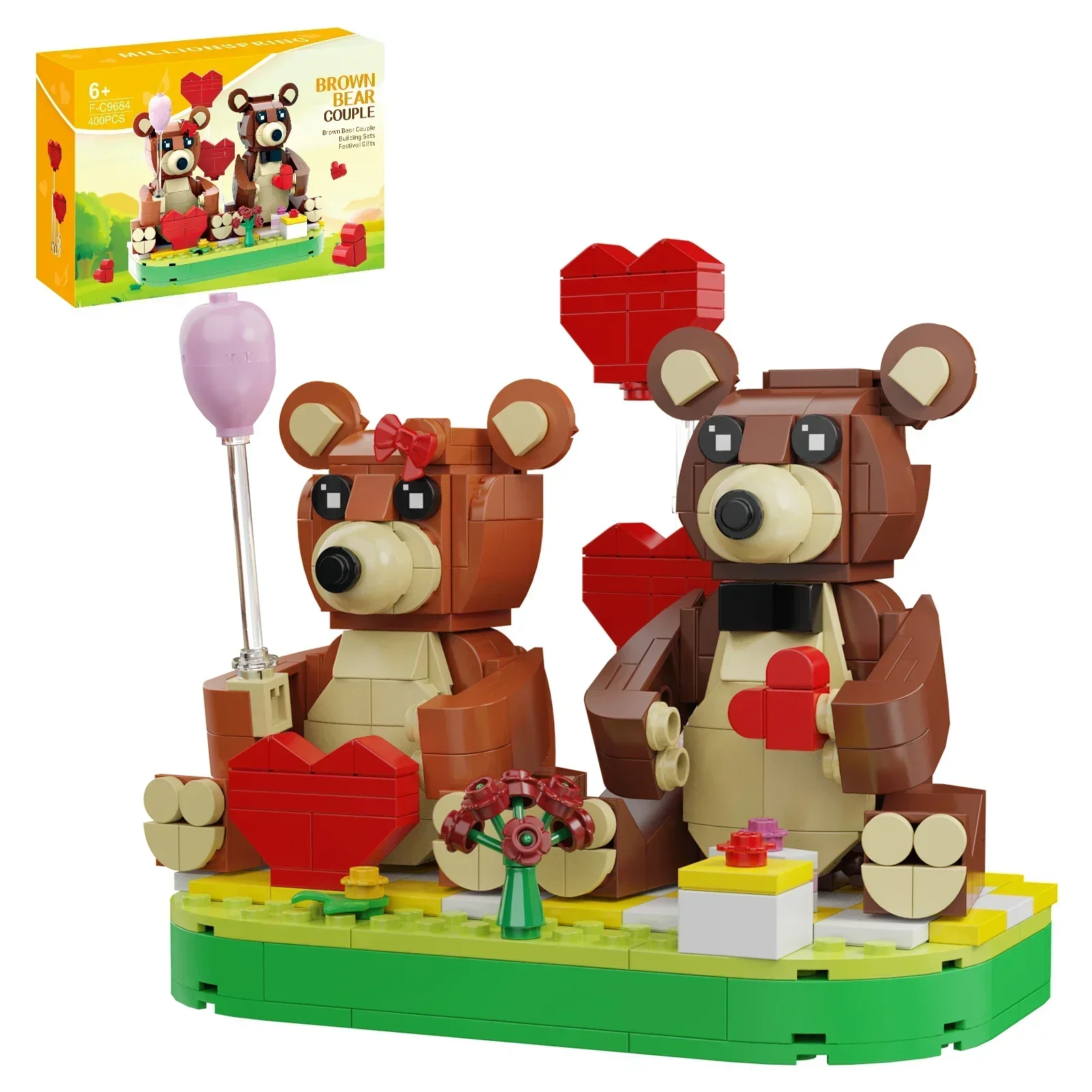 Couples Birthday Gift Rose Bear Building Blocks Gift Box Set Give Girlfriend Gift Cute Little Bear Assembly Model Creative Toy