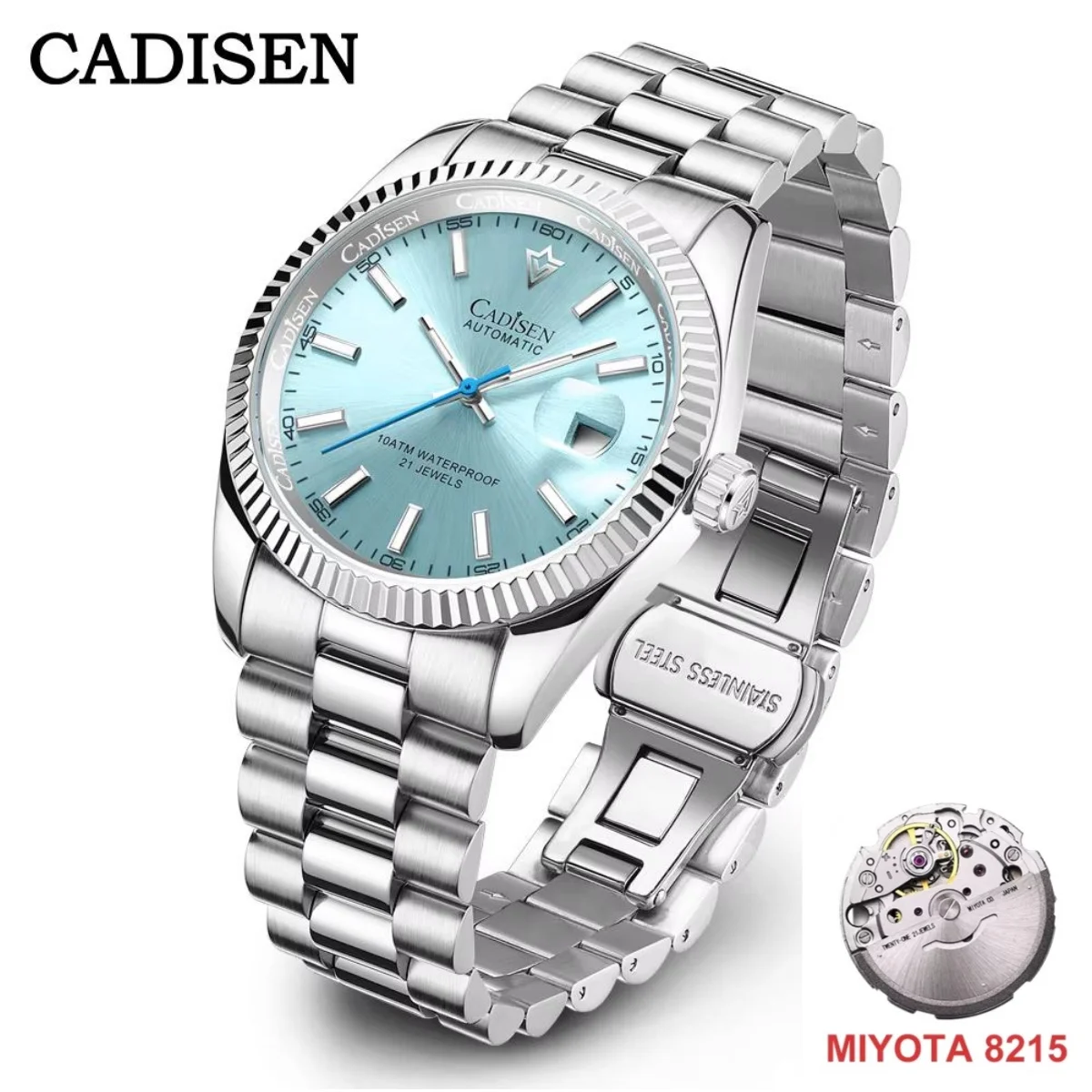 CADISEN Mens Classic Luxury Mechanical Automatic Watch C3 Luminous Sapphire Crystal MIYOTA 8215 Movt 100M Waterproof Watch Men