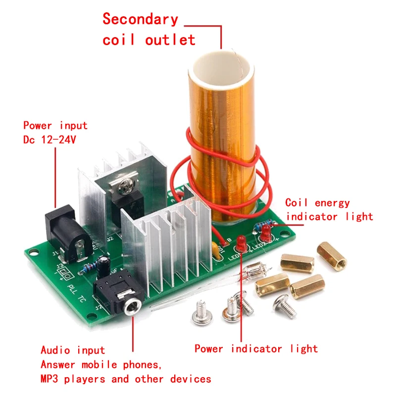 1 Set Mini Tesla Coil Kit 15W Mini Music Tesla Coil Plasma Speaker Tesla Wireless Transmission DC 15-24V DIY Kits