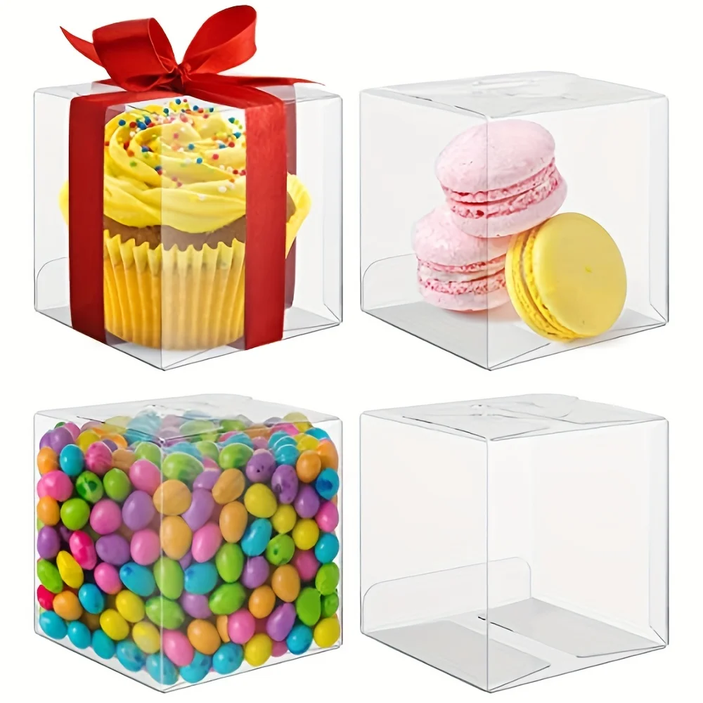 

20/50/100pc Clear Boxes Favor Gift Box Square Storage Bins Empty Boxed Containers Wedding Party Birthday Present Candy Cookie