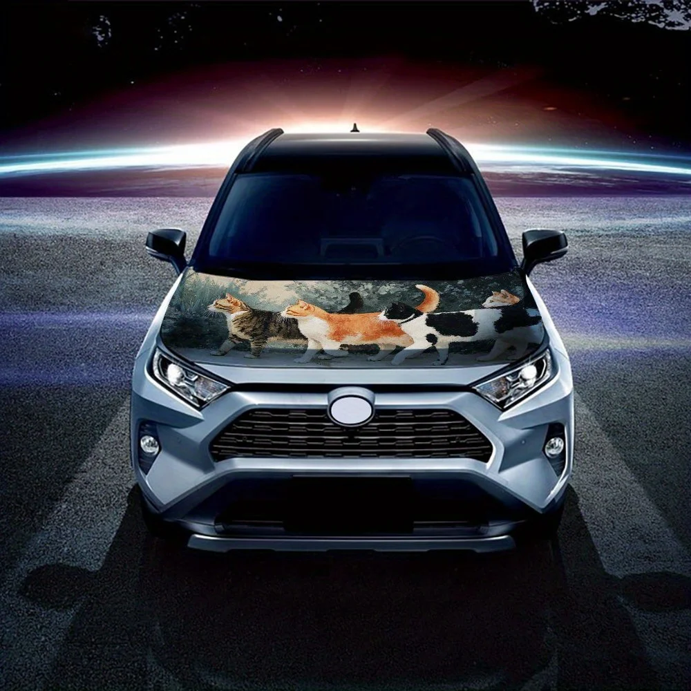 لطيف القط فرقة الفن أربعة القطط الرائعة المشي على مسار غطاء السيارة ملصق بولي كلوريد الفينيل عصا مقاومة للماء الذاتي ، الوصول الخارجي التلقائي المذهل #3