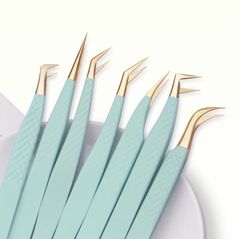 1 Stuks Wimperverlenging Pincet Blauw Roestvrij Staal Superhard Pincet Fiber Tips Hoge Precisie Antistatische Lash Pincet