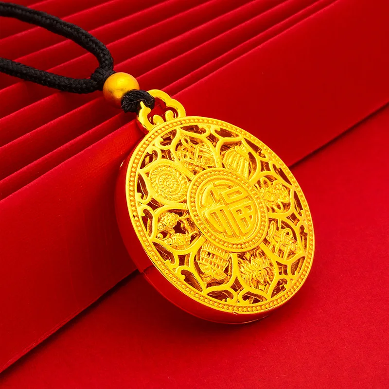 Blessing Gift Eight Treasures Pendant For Women 24K Gold AU999, Peaceful Commemorative Women Present