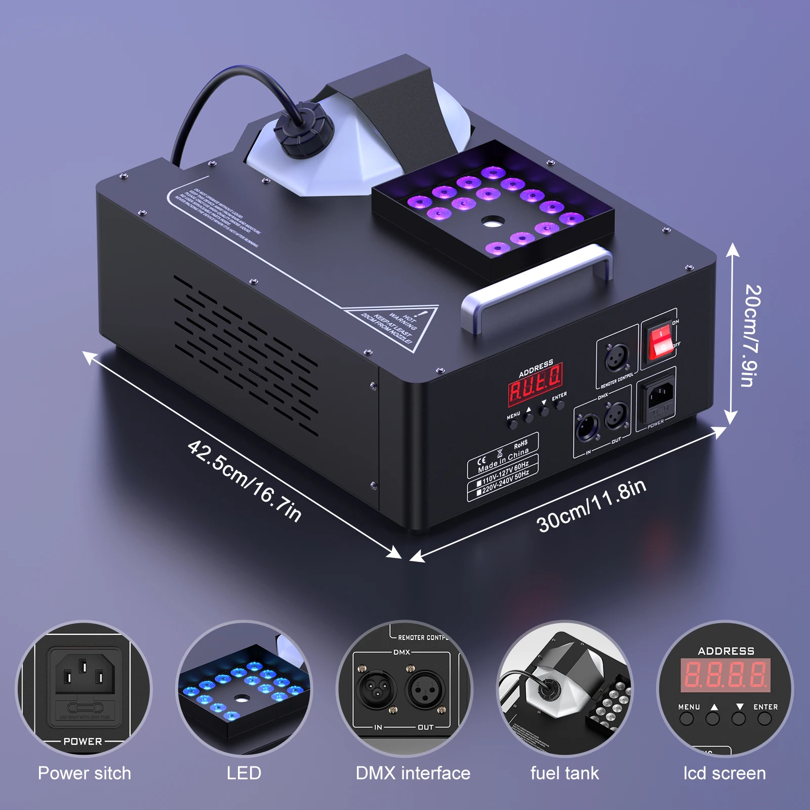 Yiflamefly 1500W Smoke Machine With 24PCS RGB LEDs Vertical Fog Machine Stage Lighting  Spray Fogger For DJ Show Weeding Party