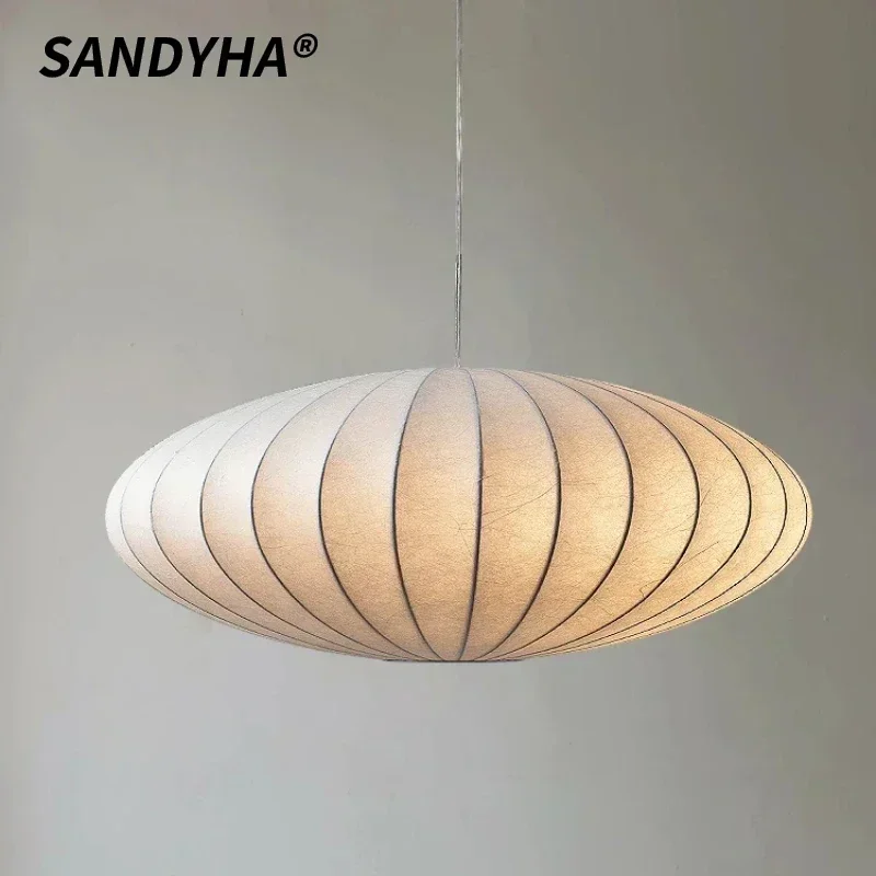 

SANDYHA Nordic Modern Silk Pendant Light LED Hanging Chandelier for Living Room Dining Table Bedroom Home Decor Lighting Lamp