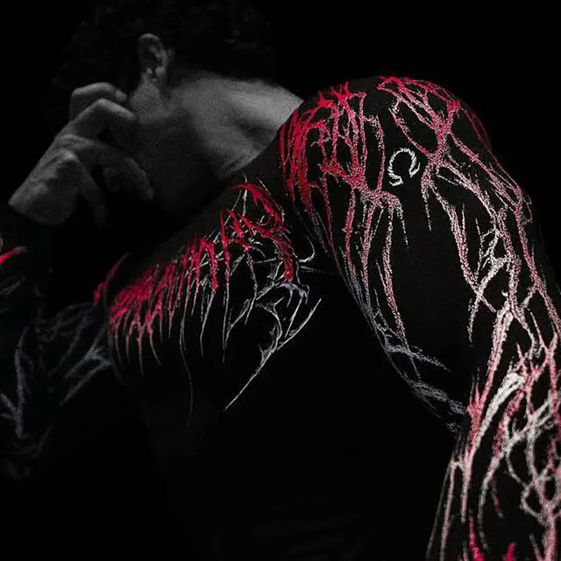 Men's Compression Sports Shirt  Gothic Lightning Print GYM Fitness Top Autumn Quick Dry Breathable Bodybuilding Long Sleeve Tee