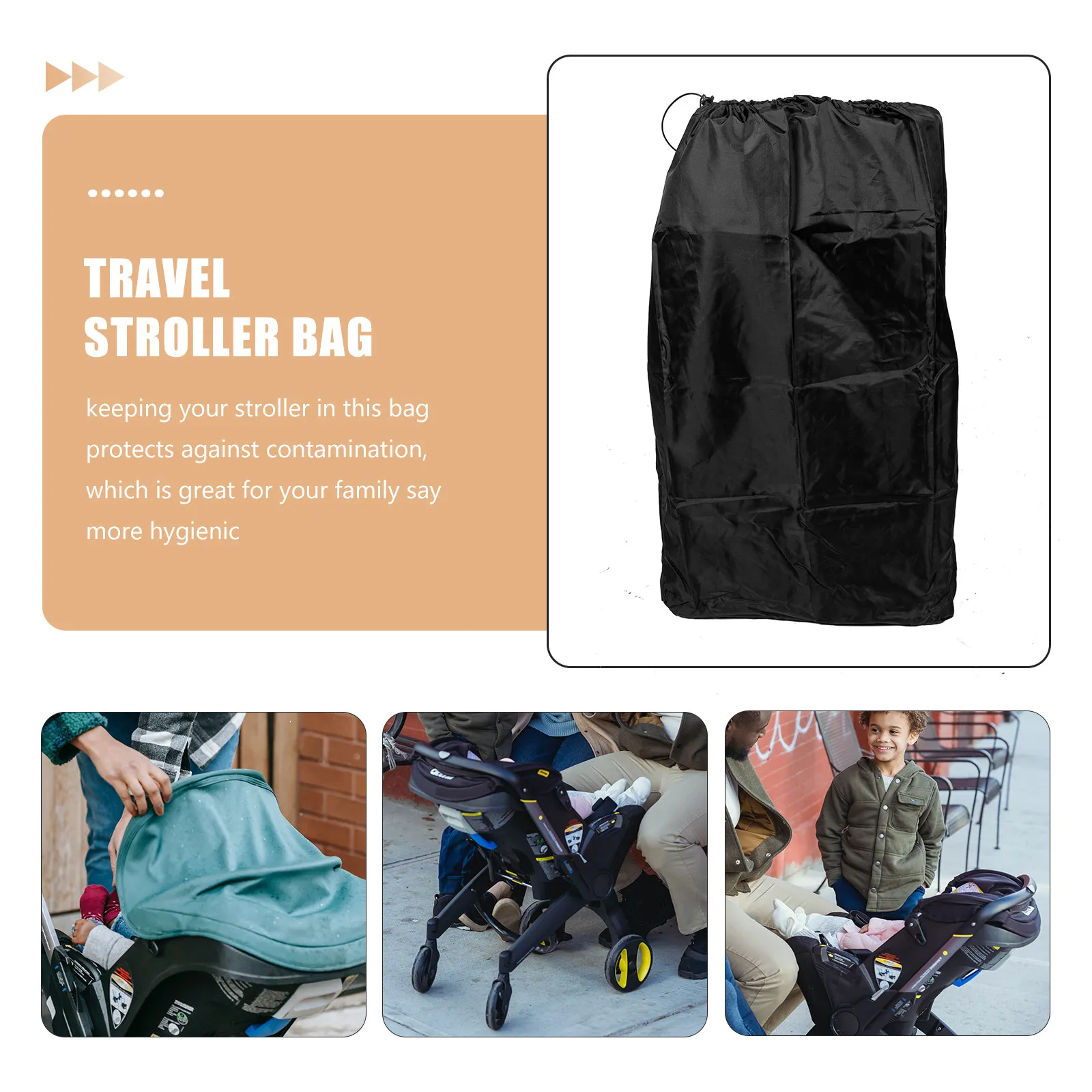 

Stroller Travel Bag Lockable Drawstring Closure Reinforced Seams Comfortable Shoulder Straps Airport Gate Check