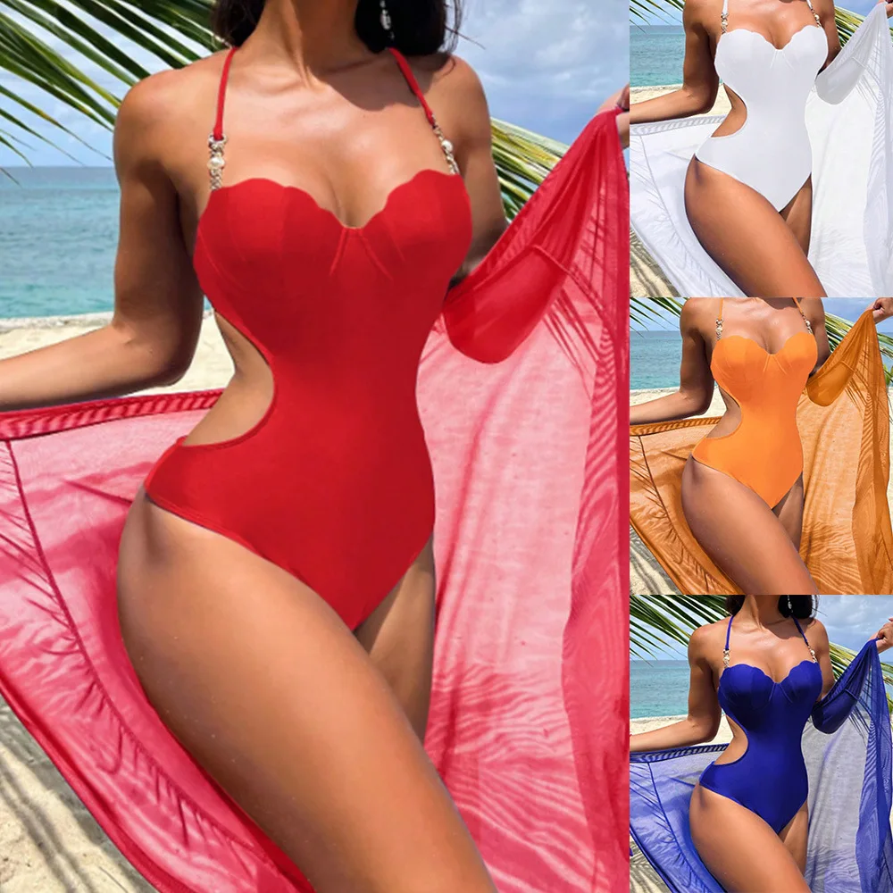 Sexy Beachwear Swimsuit Two Piece Set Women Slim Spaghetti Strap One Piece Bikini Leace-up Skirt 2 Piece Sets Vacation Clothing