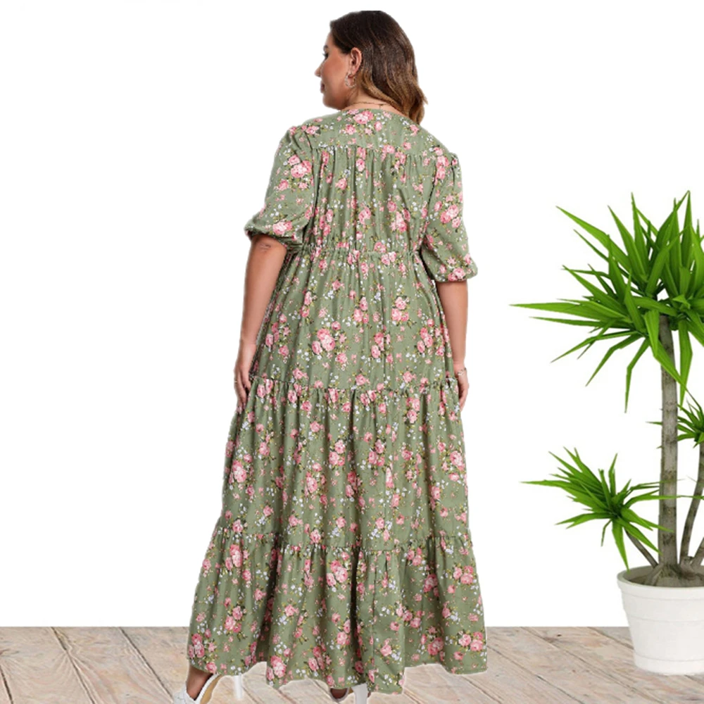 2023 Summer New Hot Sale European And American Style Plus Size Bohemia Printed Loose Dress For Women