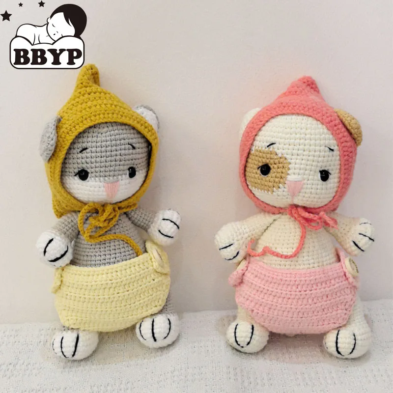 

Handmade Crocheted Wool Dolls Cat Dolls Plush Toys Sleeping Dolls for Kids Baby Birthday Present