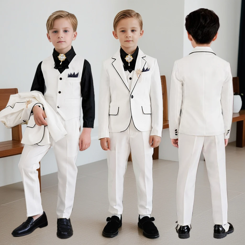 

Boys Suit White England Handsome Wedding Blazers Set Teen Kids Birthday Tuxedo Children Piano Catwalk Performance Costume 8 10 Y