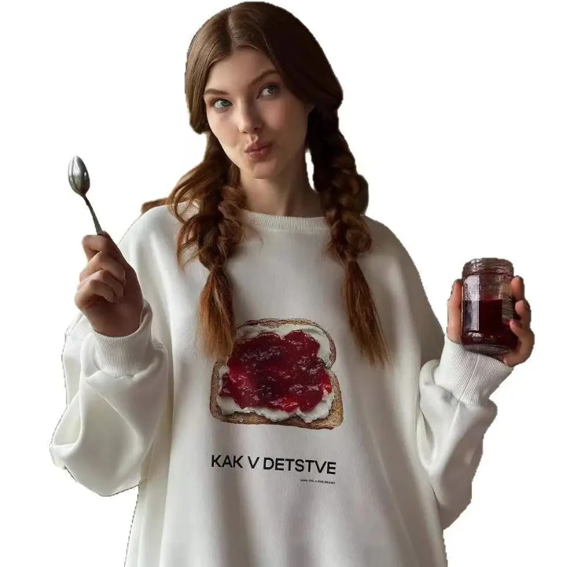 เสื้อสเวตเตอร์ลายขนมปังปิ้งแยมสุดน่ารัก สไตล์สาวรัสเซีย ทรงหลวม ไซส์ใหญ่ แฟชั่นฤดูใบไม้ร่วง สไตล์เกาหลี สวยเก๋ ใส่สบายสำหรับผู้หญิง