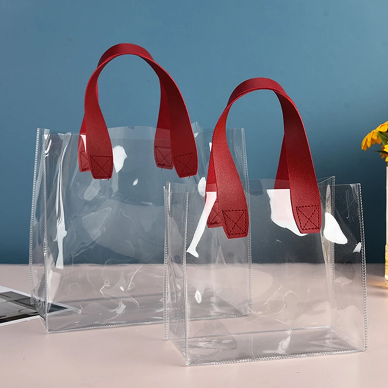 Transparent Summer Tote Transparent Pvc Waterproof Bag Large Capacity Travelling Shopping Bag Fashion Simple Gift Bag