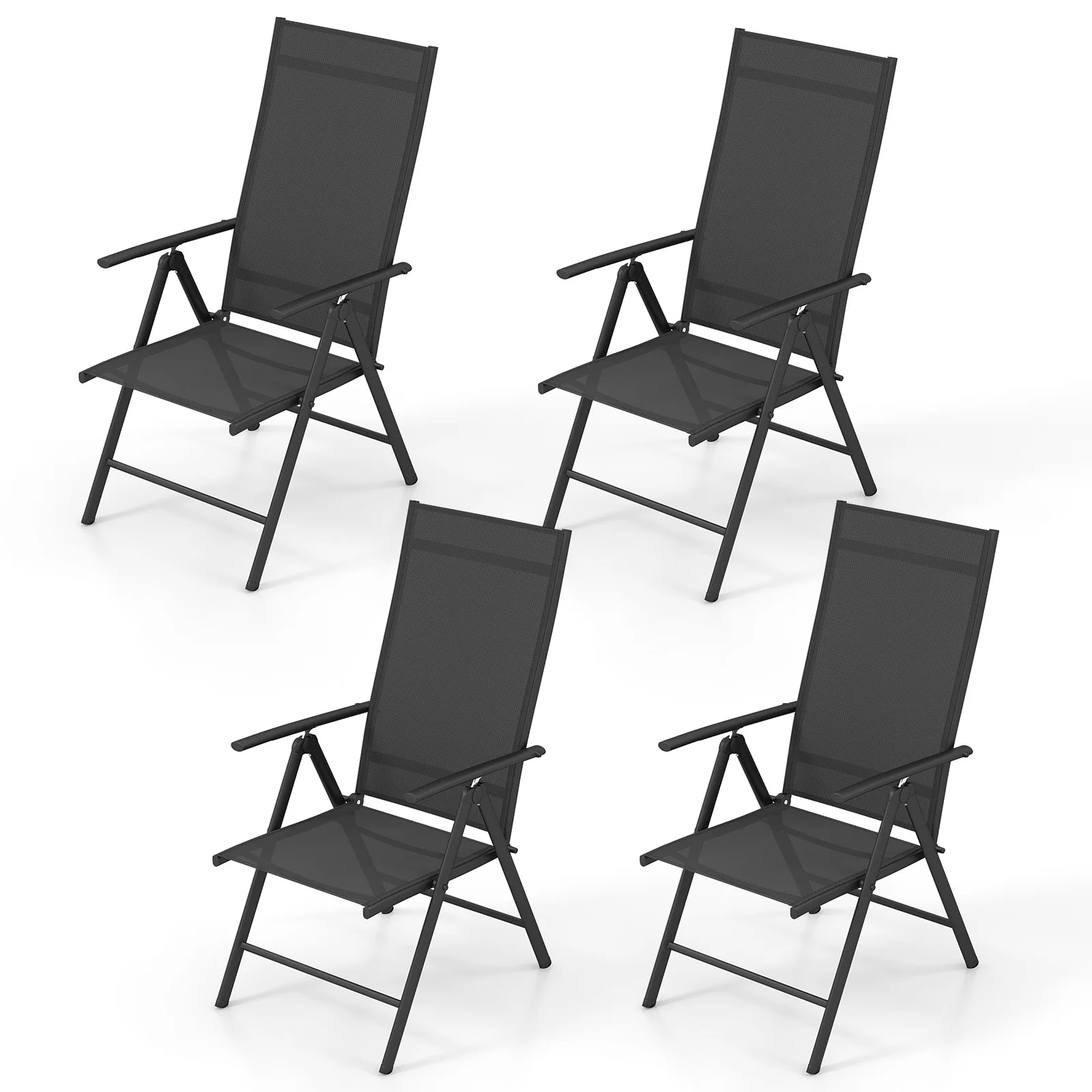 4PCS Patio Folding Dining Chair with 7-Level Adjustable High Backrest for Garden