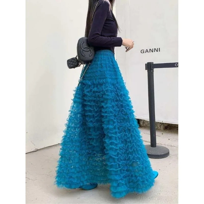 French Fairy Temperament Multi-layer Mesh Puffy Skirt Female Autumn 2026 High Waist A-fold Cake Skirt