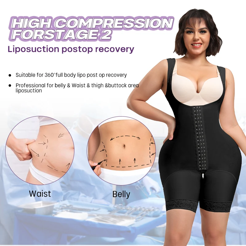 Women Shapewear Bodysuit Slimming Waist Body Shaper Post Op Surgery Liposuction Lipo Firm Tummy Control Zipper Crotch Fajas