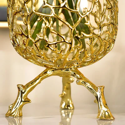 Imagem -04 - Hidroponia Vaso de Vidro com Frame de Metal Dourado Ramos Videira Suporte Oco Arranjo de Flores Alta Decoração de Casa