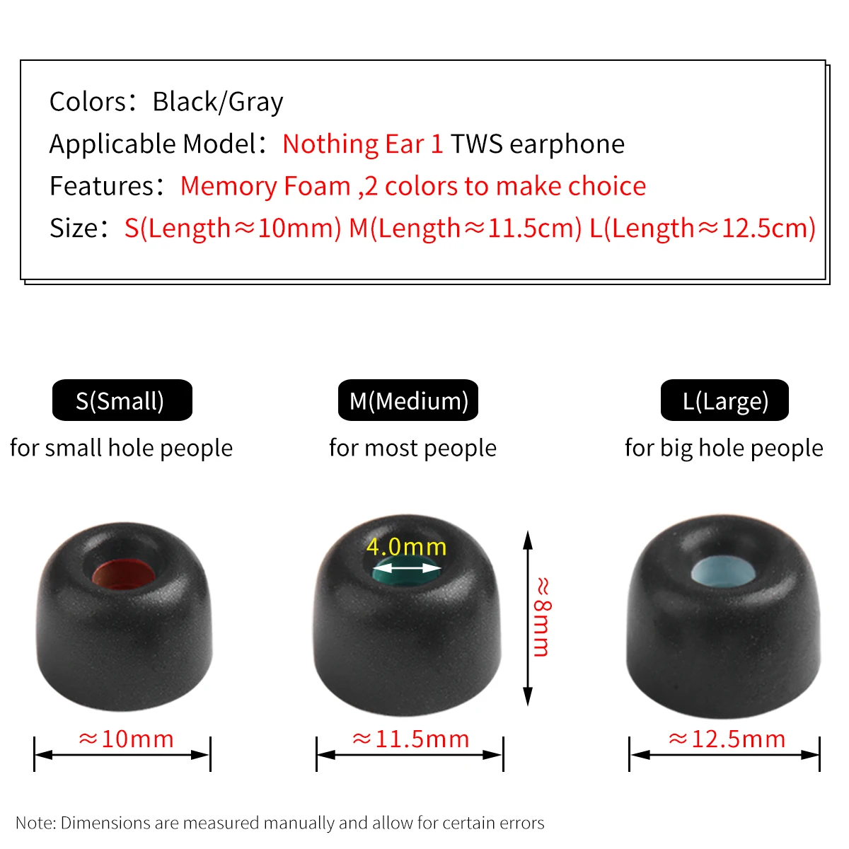 4Pcs Memory Foam Ear Tips for Nothing Ear (1) TWS Earphone Eartips for Nothing Ear1 Tips Anti-drop Noise Reduction 4mm