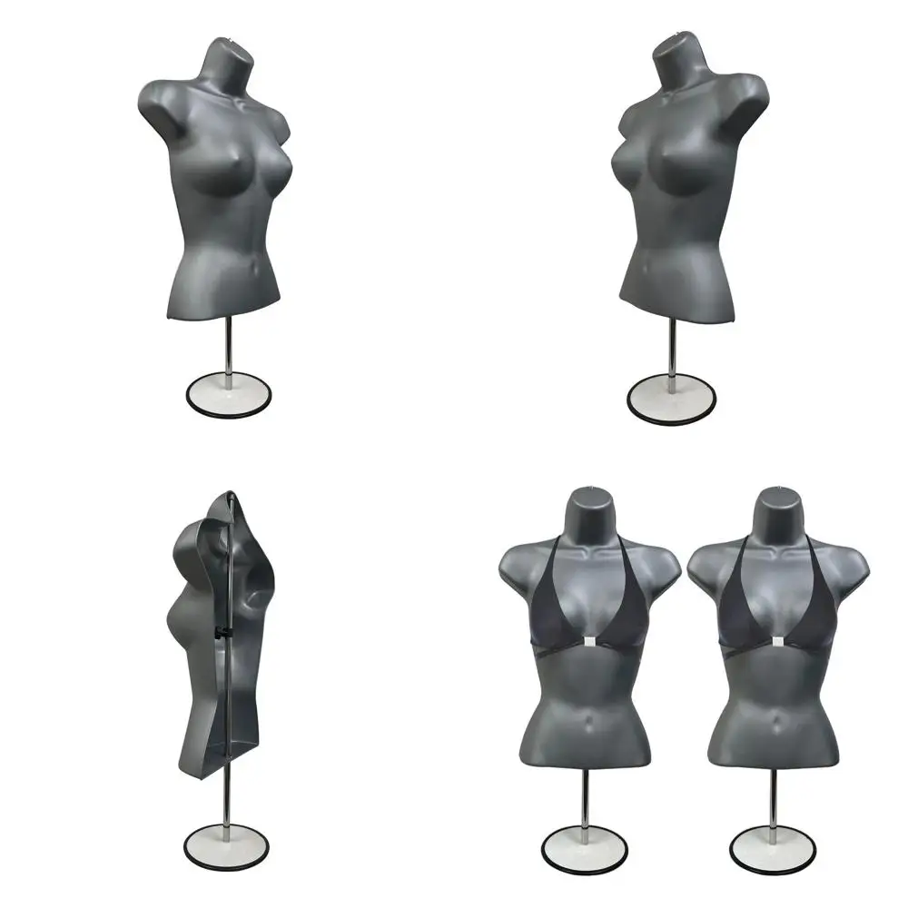 

Gray Hollow Back Stackable Mannequin with Metal Stand for S-M Clothing Display, Ideal for T-Shirts, Countertop, Crate Shows, and