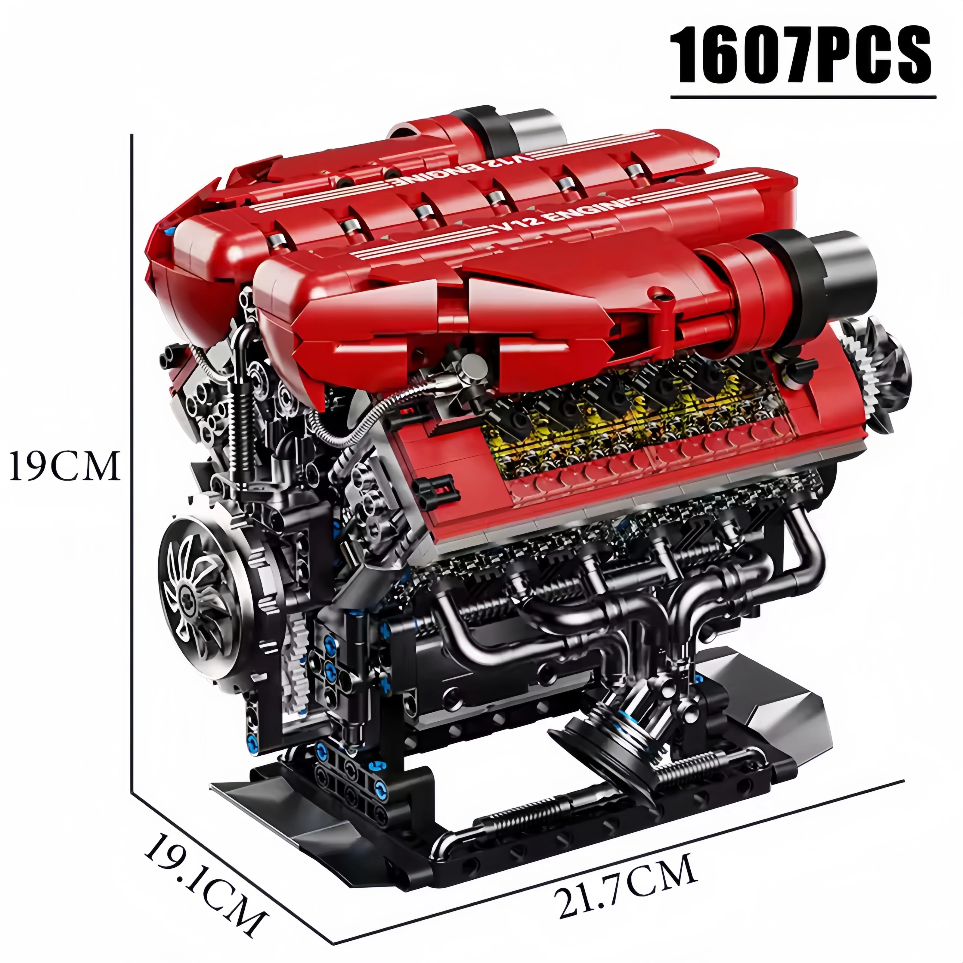 Mechanical Simulated Piston Cylinder V12 Engine Model Racing Car Engine 1607PCS Building Blocks Boy Toy Ornament Gift