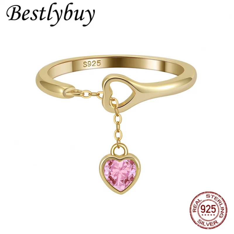 

Новое кольцо из чистого серебра S925, позолоченное кольцо с кисточкой в форме сердца, женское кольцо оригинального дизайна, элитное обручальное кольцо