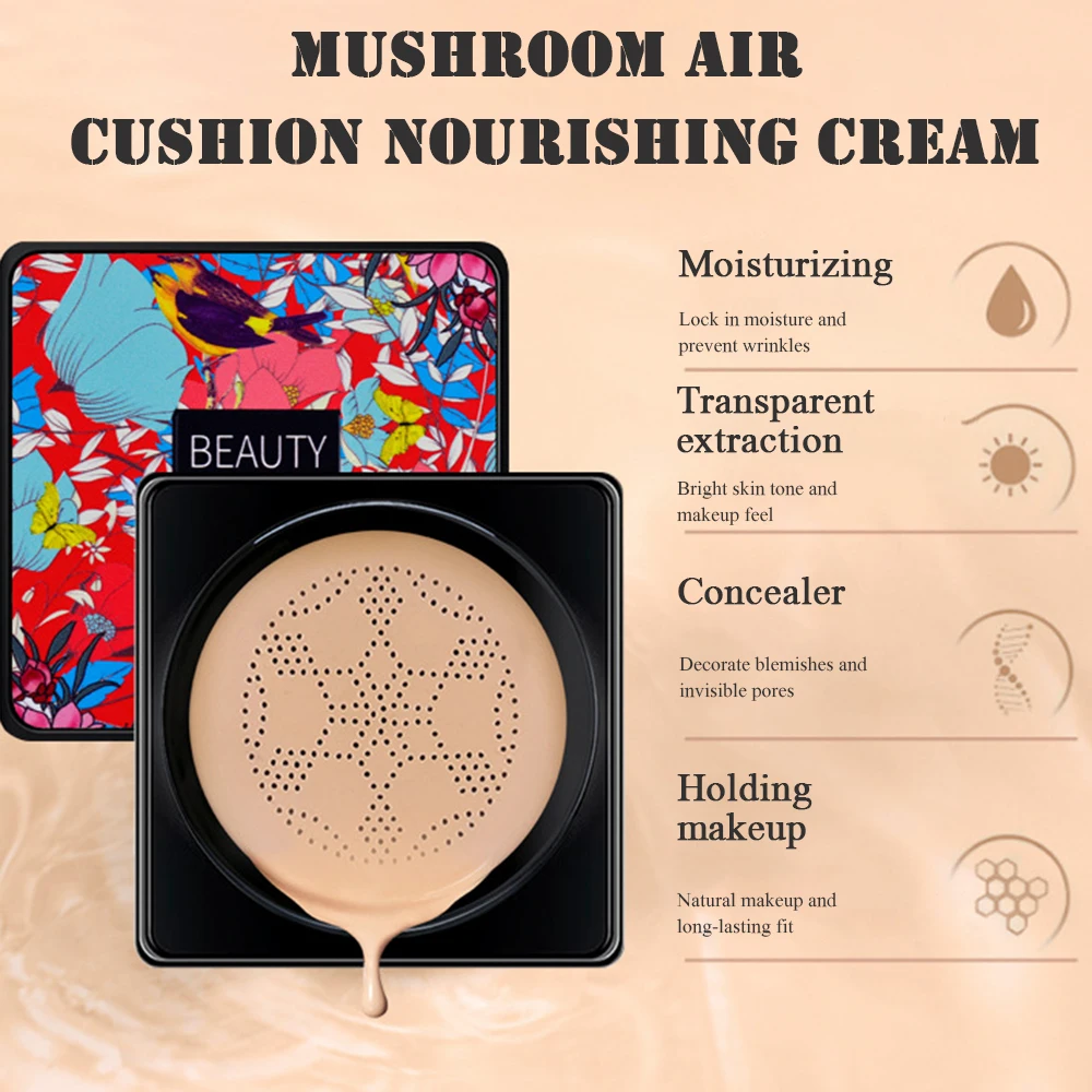 BB Cream Concealer Air Cushion Mushroom Head With Powder Puff CC Cream Moisturizing Brightening Foundation Base Makeup Cosmetics