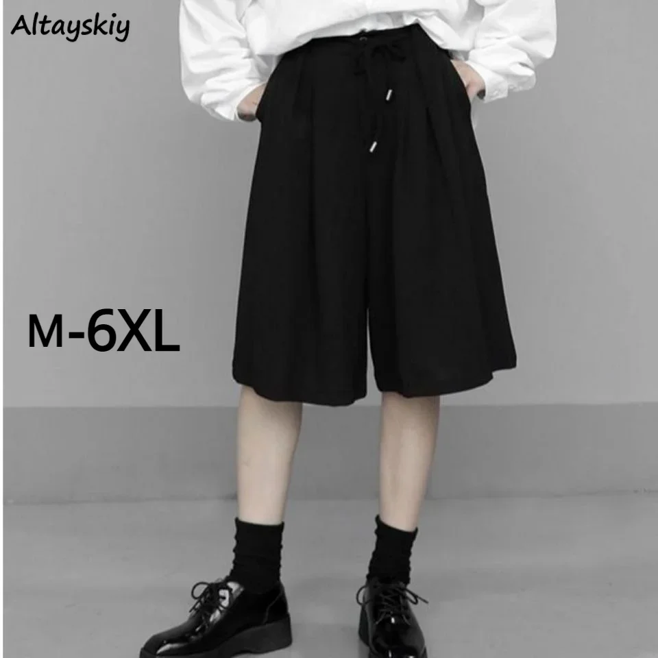 

M-6XL Knee Length shorts Women Unisex Chic Summer Simple Couples Drawstring All-match Teens Workout Harajuku Japanese