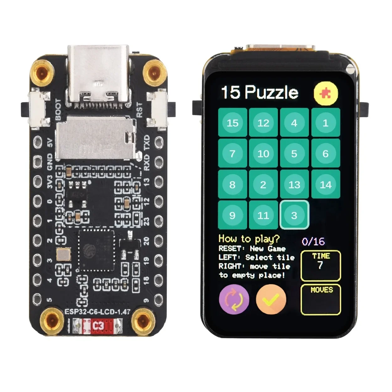 ESP32-C6 Development Board 1.47-Inch LCD Display Onboard RGB MicroSD Card Slot WiFi 6 for Microcontroller