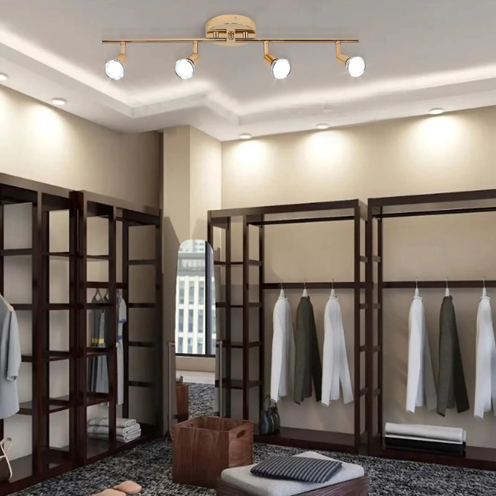 Lampu sorot LED COB lampu sorot fleksibel, Kit 4 lampu kepala dapat diputar untuk dapur ruang tamu lampu langit-langit 4 × GU10 bohlam termasuk