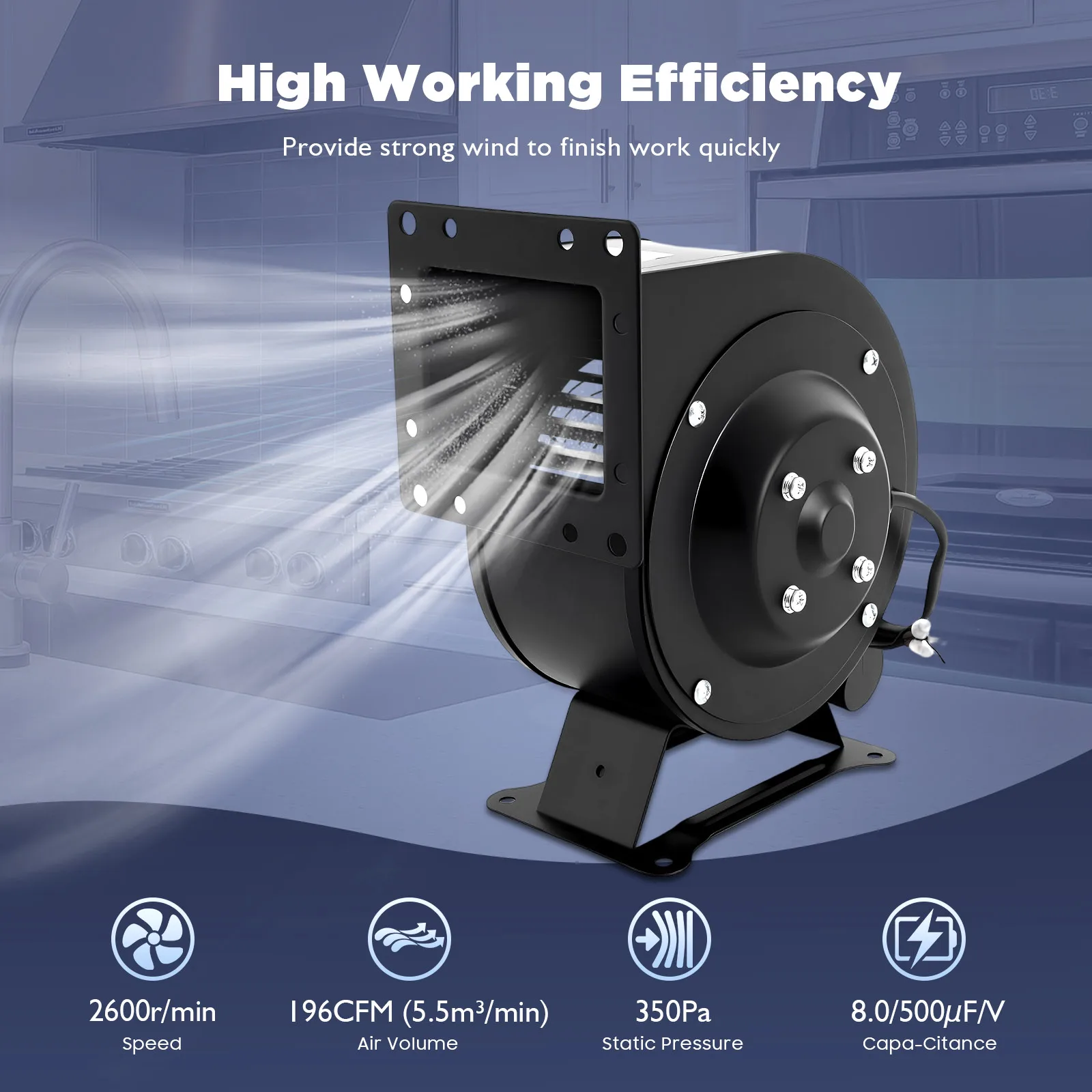 196CFM منفاخ الطرد المركزي 72dB عملية هادئة مع دعامات تثبيت، للاستخدام التجاري والصناعي
