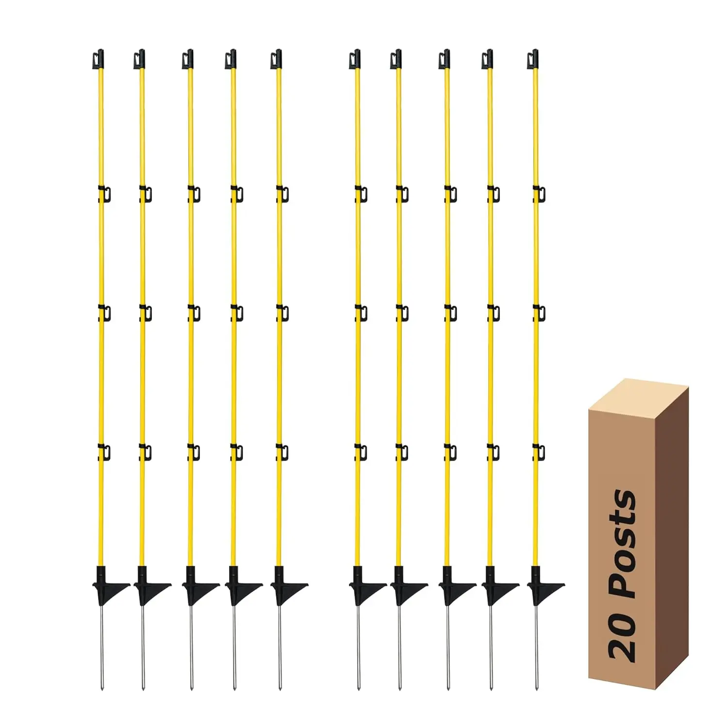 

46" Fiberglass Electric Fence Posts, 20 Pack for Portable Animal Fencing - Adjustable Height