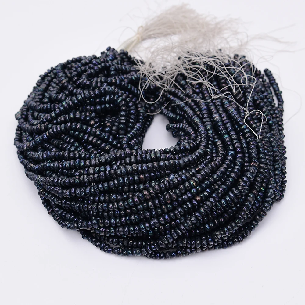 APDGG 10 Strands Freshwater Cultured Black Button Keshi Pearl Loose Beads 14.5'' view 3
